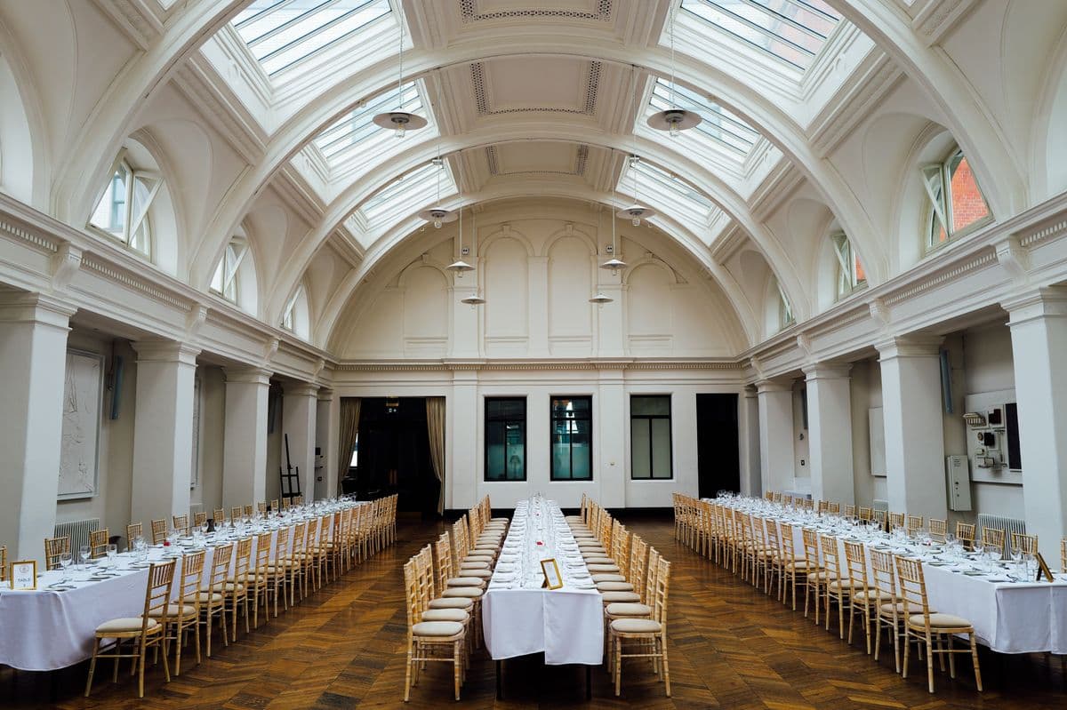 A long table set for a group