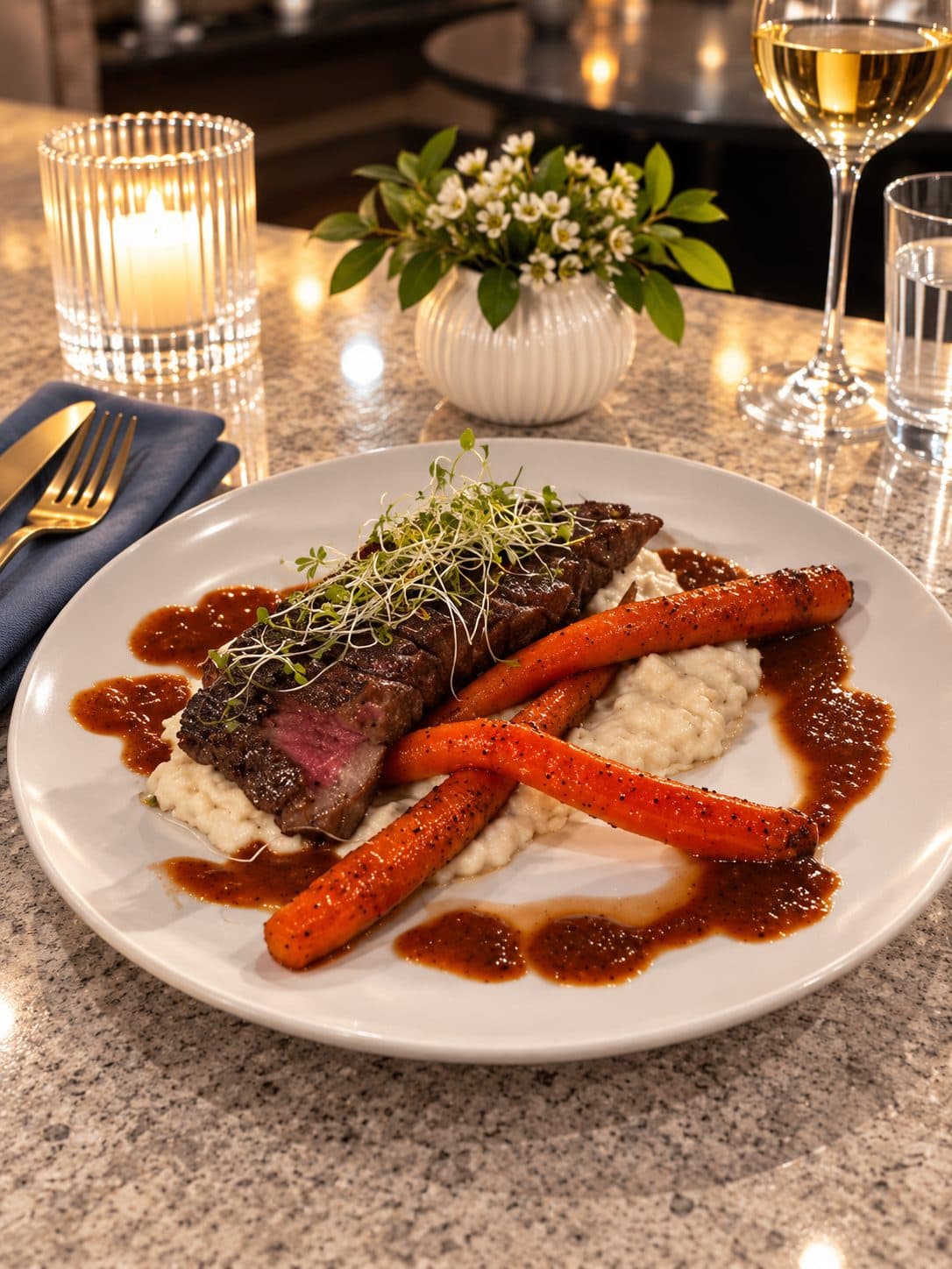 Denver steak with charred carrots