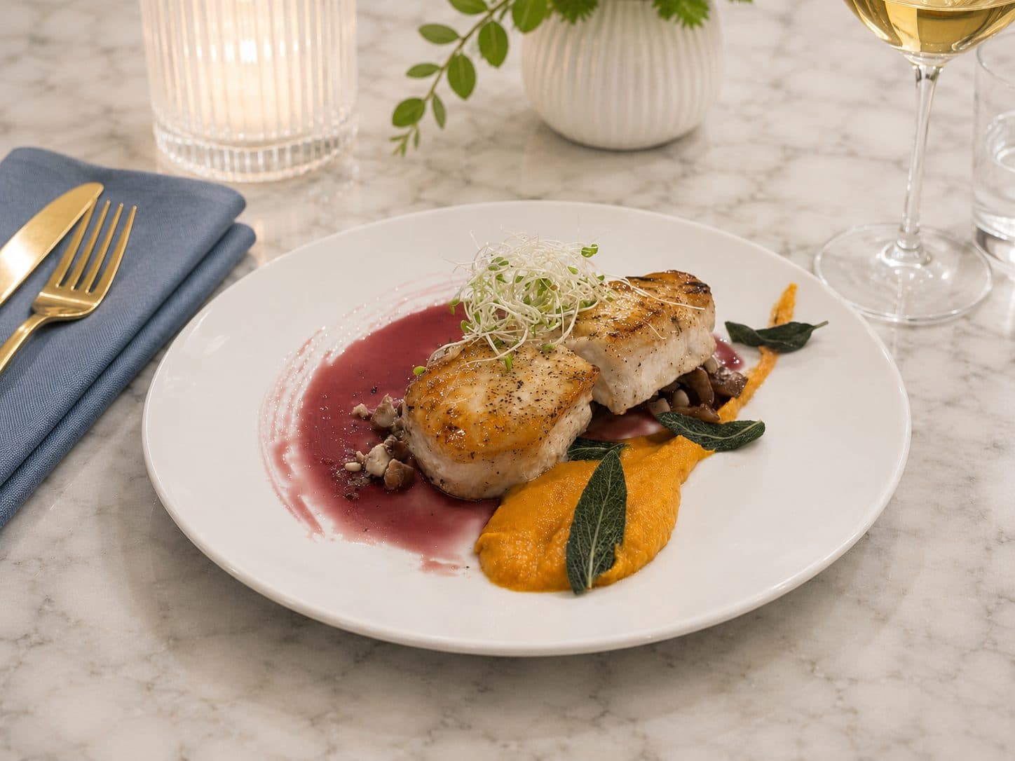 Seared halibut