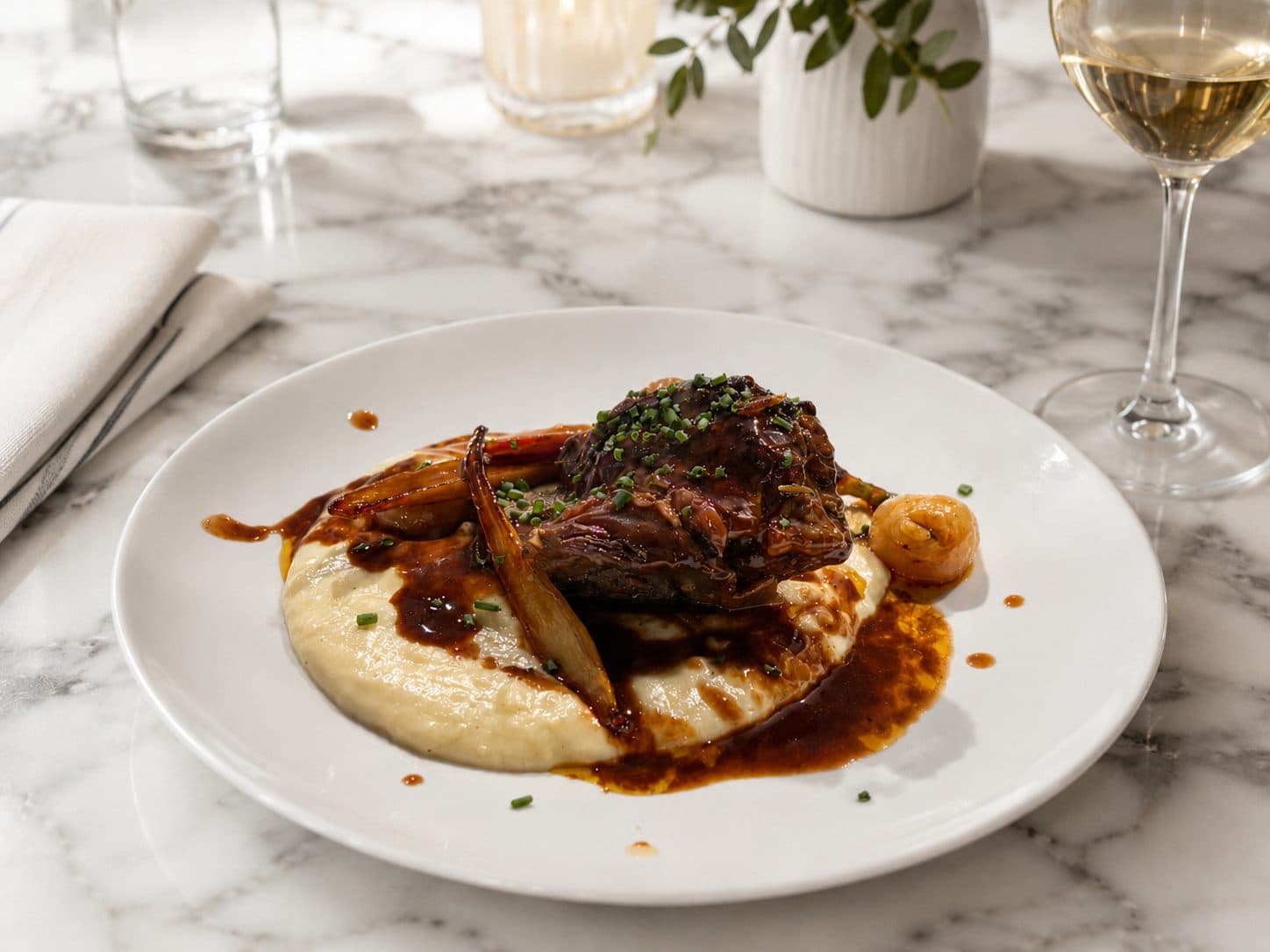 Short rib over pomme purée